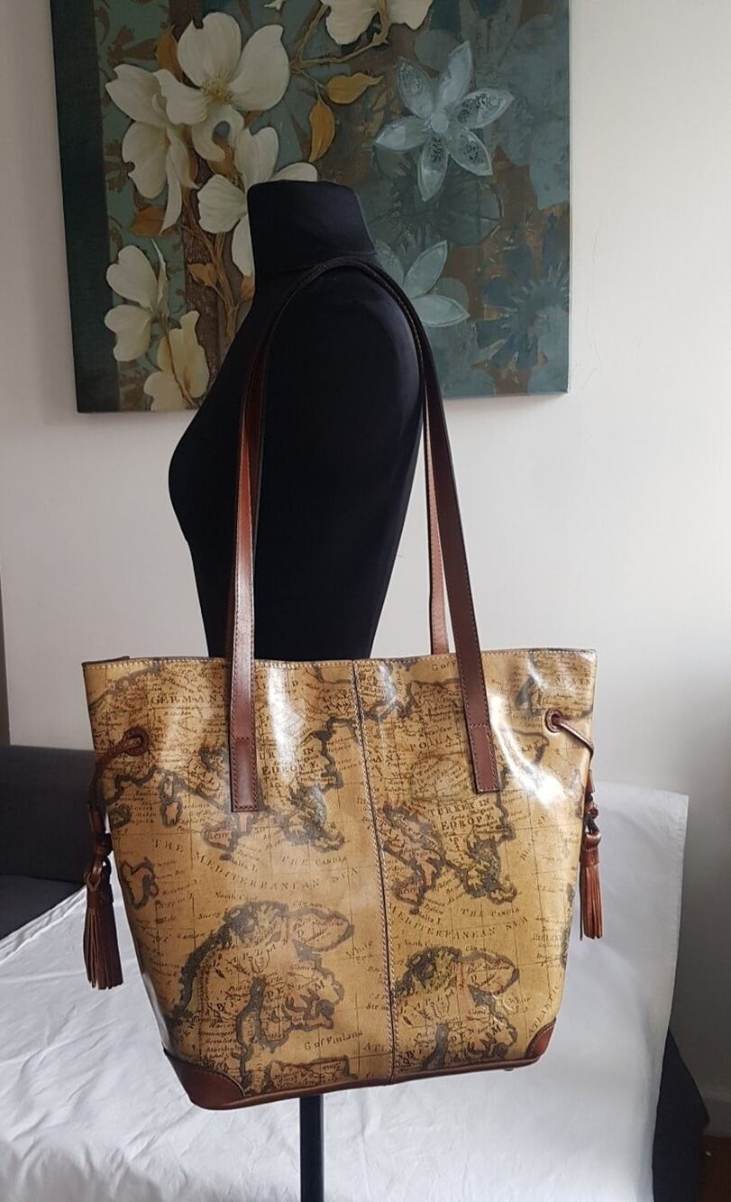 Medium SZ PATRICIA NASH Kemble Tote European Map Leather Large Tote Bag NWT